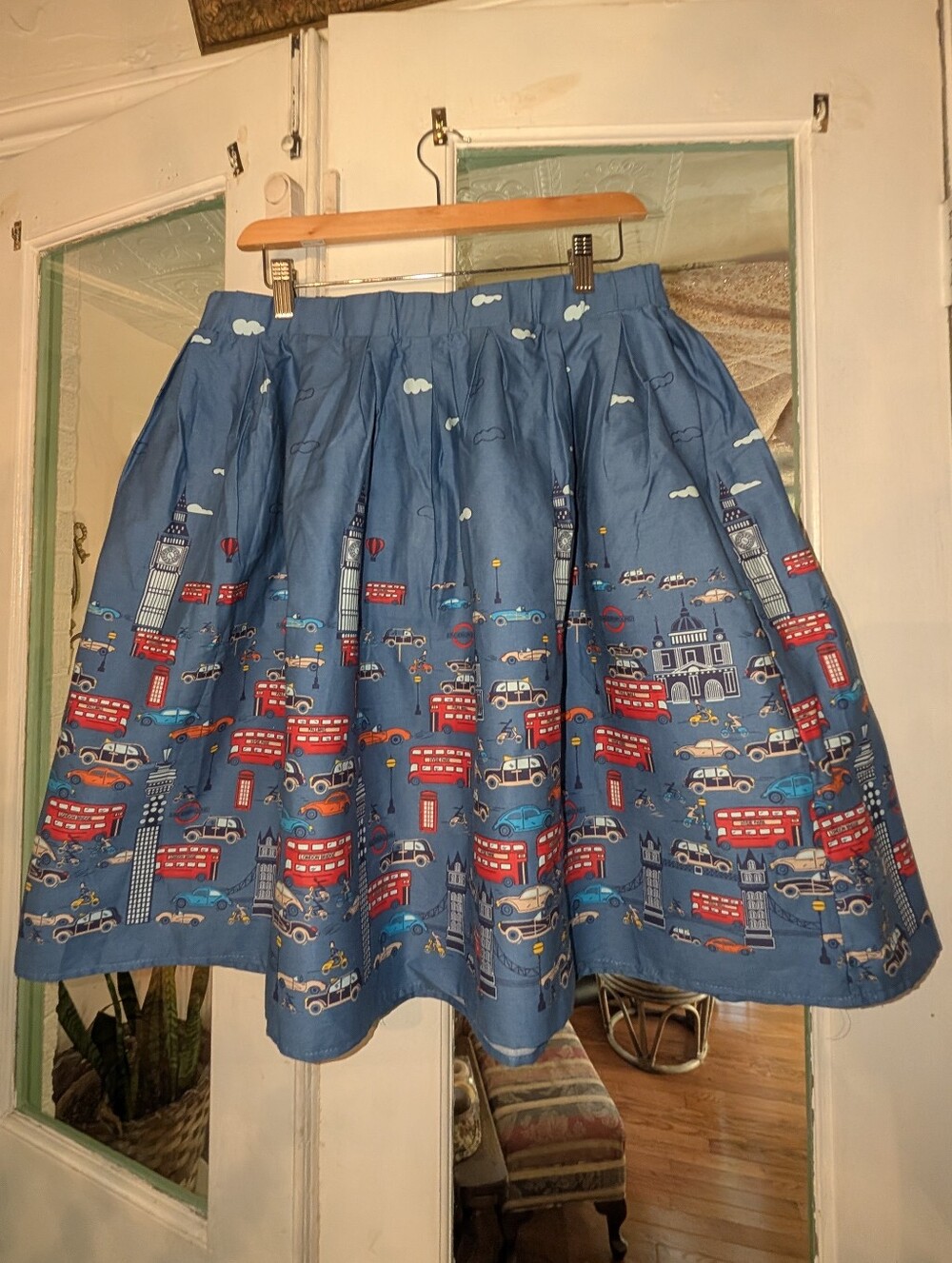 London Novelty Print Full Midi Skirt Big Ben Red Bus Retro – XL